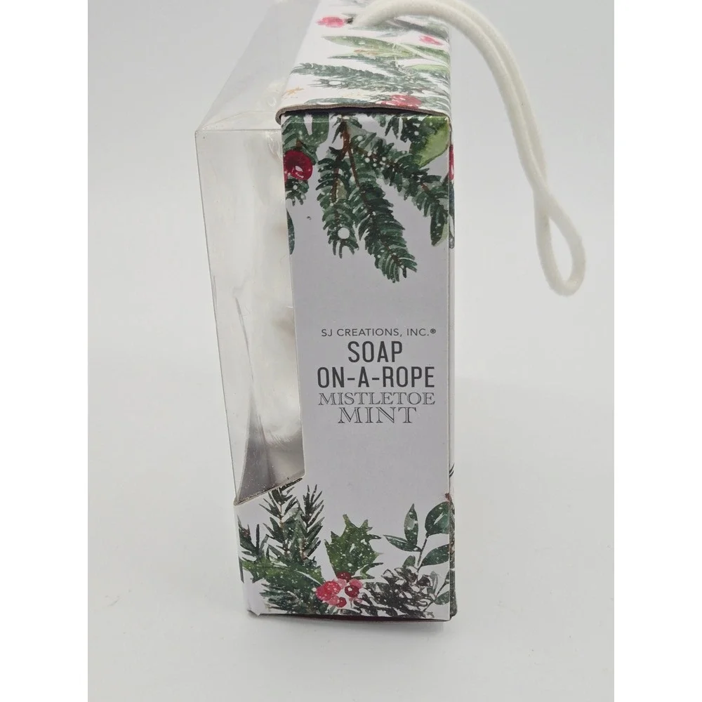 SJ Creations Mistletoe Mint Soap On A Rope Christmas Tree Shape 8oz New
